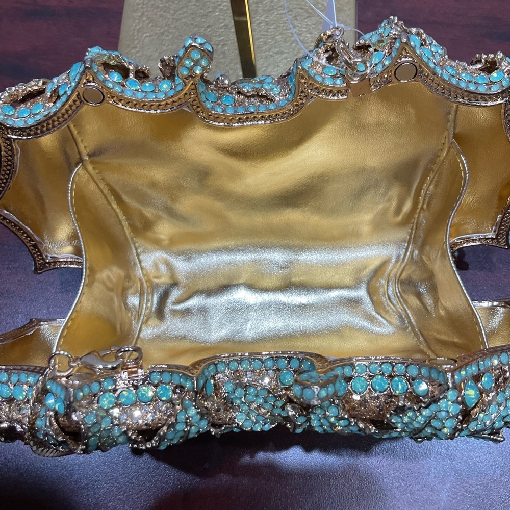 Crystal‎ Flower Aqua Marine Clutch Evening Bag - Picture 6 of 14